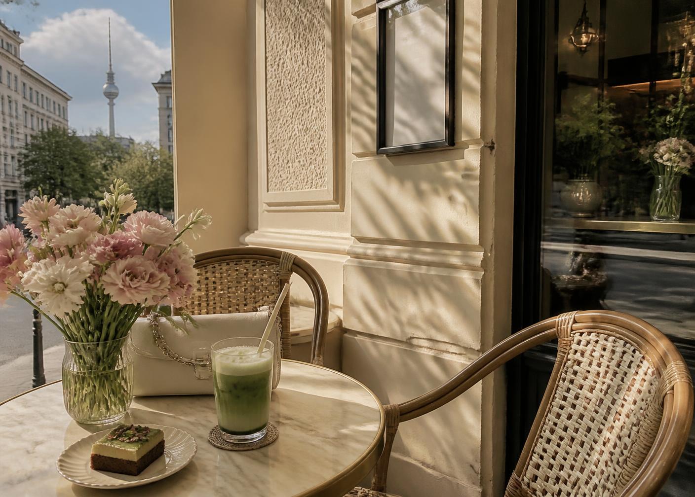 Elegantes Berliner Café mit Marmortisch